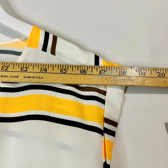 Express Women’s Striped Cap Sleeve Half-Zip Blouse Size XS Yellow White EUC - Picture 6 of 11